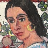 Spanish woman with a red bouquet, signed 1978.