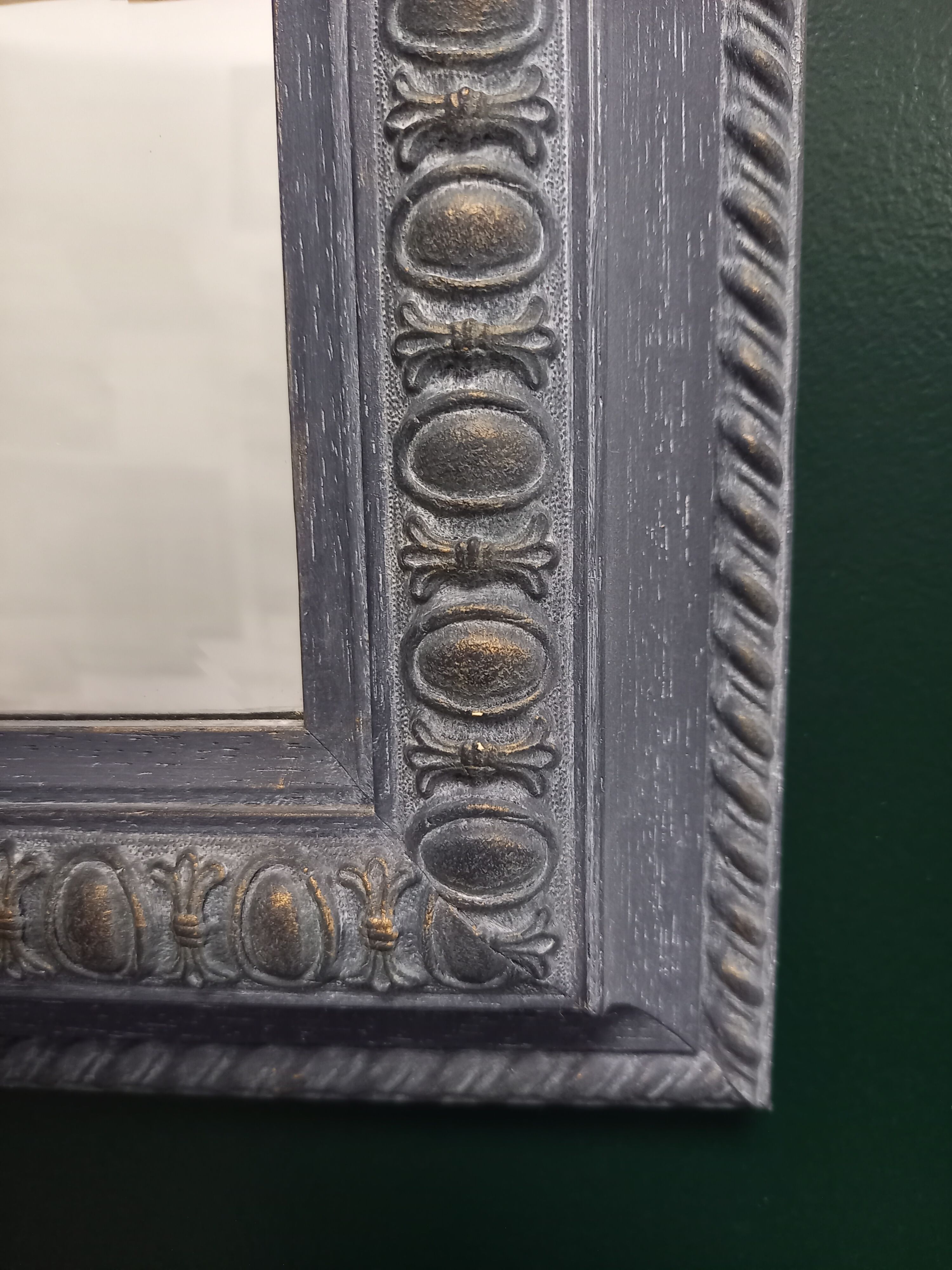 Old mirror beveled patinated blue 62x81cm