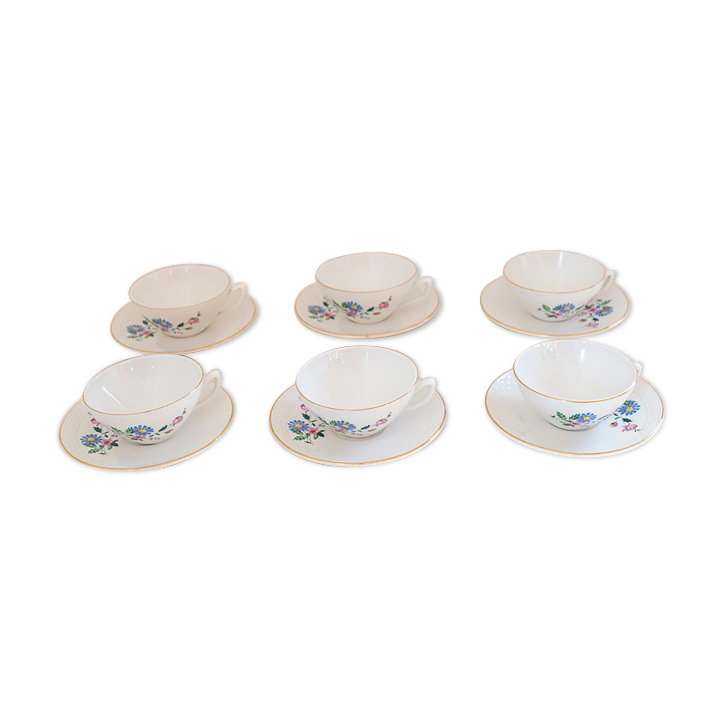 6 coffee cups and saucers Digoin flower patterns