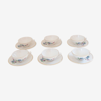 6 coffee cups and saucers Digoin flower patterns