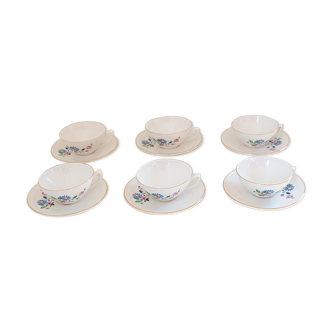 6 coffee cups and saucers Digoin flower patterns