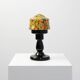 French Art Deco Table Lamp with Multicolored Spatter Glass Shade and Black