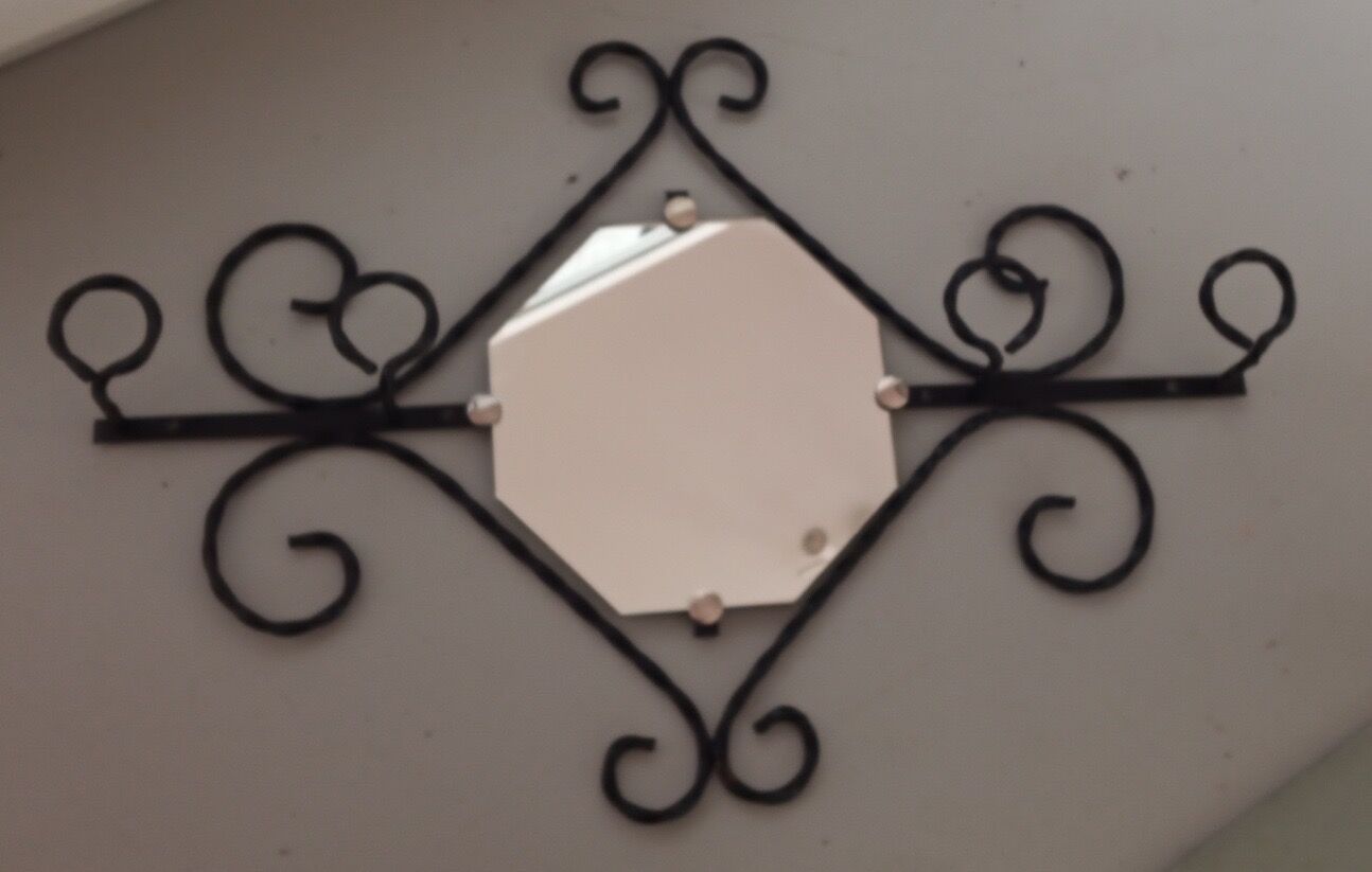 Wall coat rack in wrought iron and mirror 1950