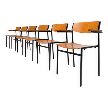 Set of 6 stackable chairs by Gijs van der Sluis, 1970s