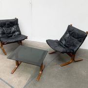 Set of 3 Norwegian Mi-Century Style Siesta Lounge Chairs and Glass Side Table by Ingmar Relling for Westnofa