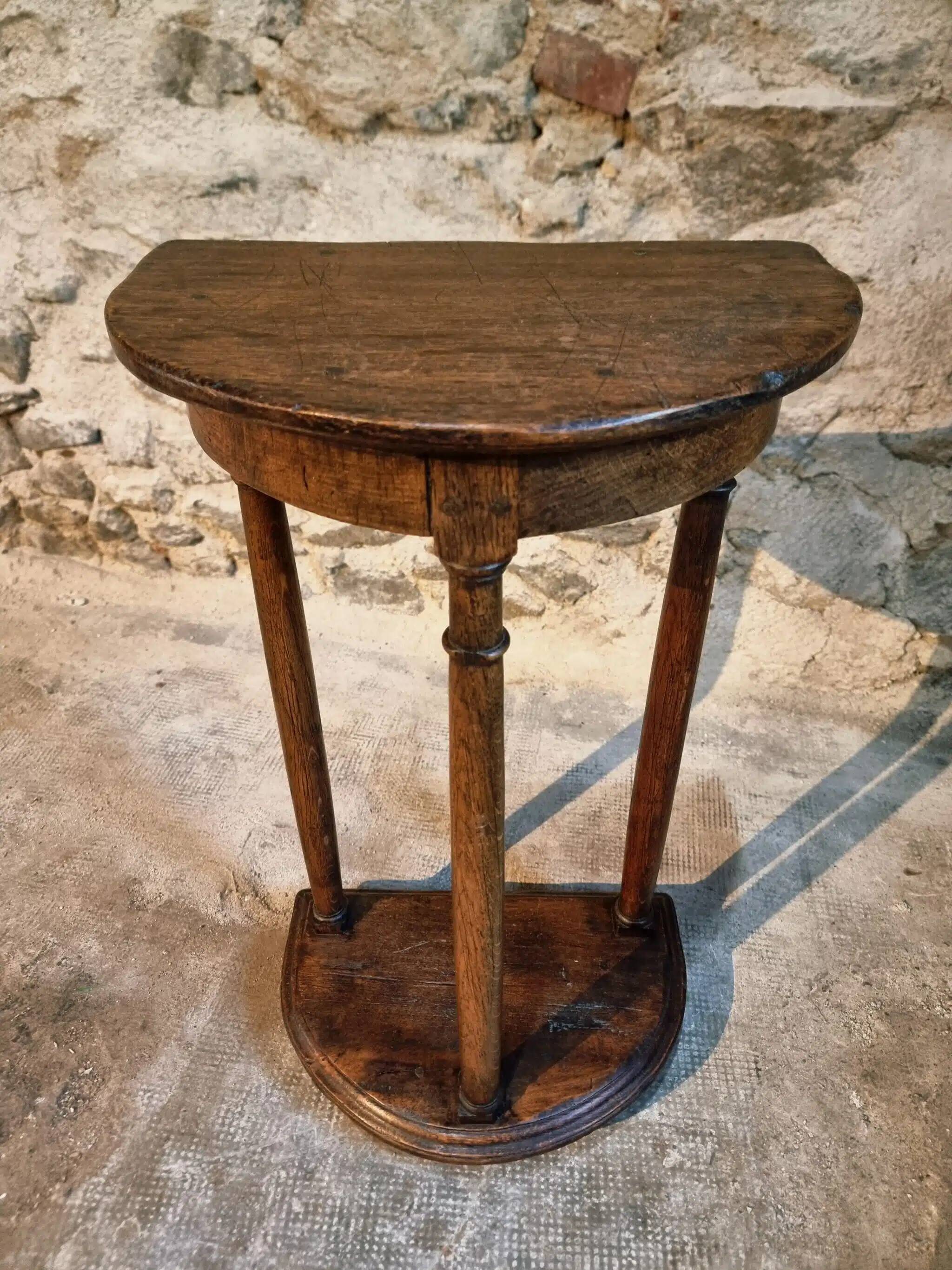 Pair of antique solid wood half-moon side tables, 19th century
