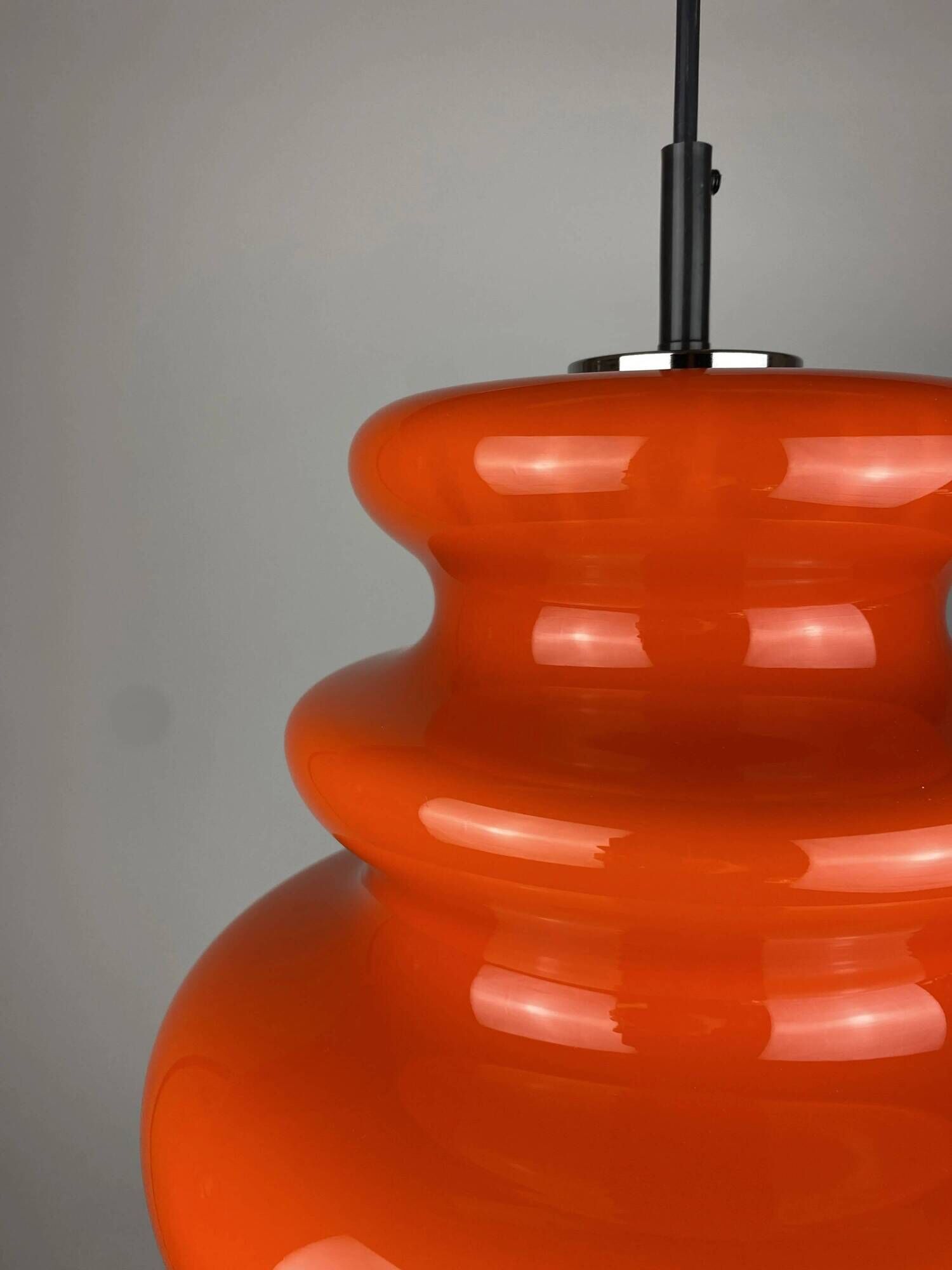 Bright orange glass pendant light AH 1 by Peill and Putzler 1960