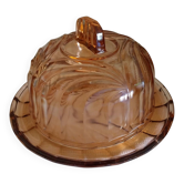Plat et sa cloche en verre pressé moulé