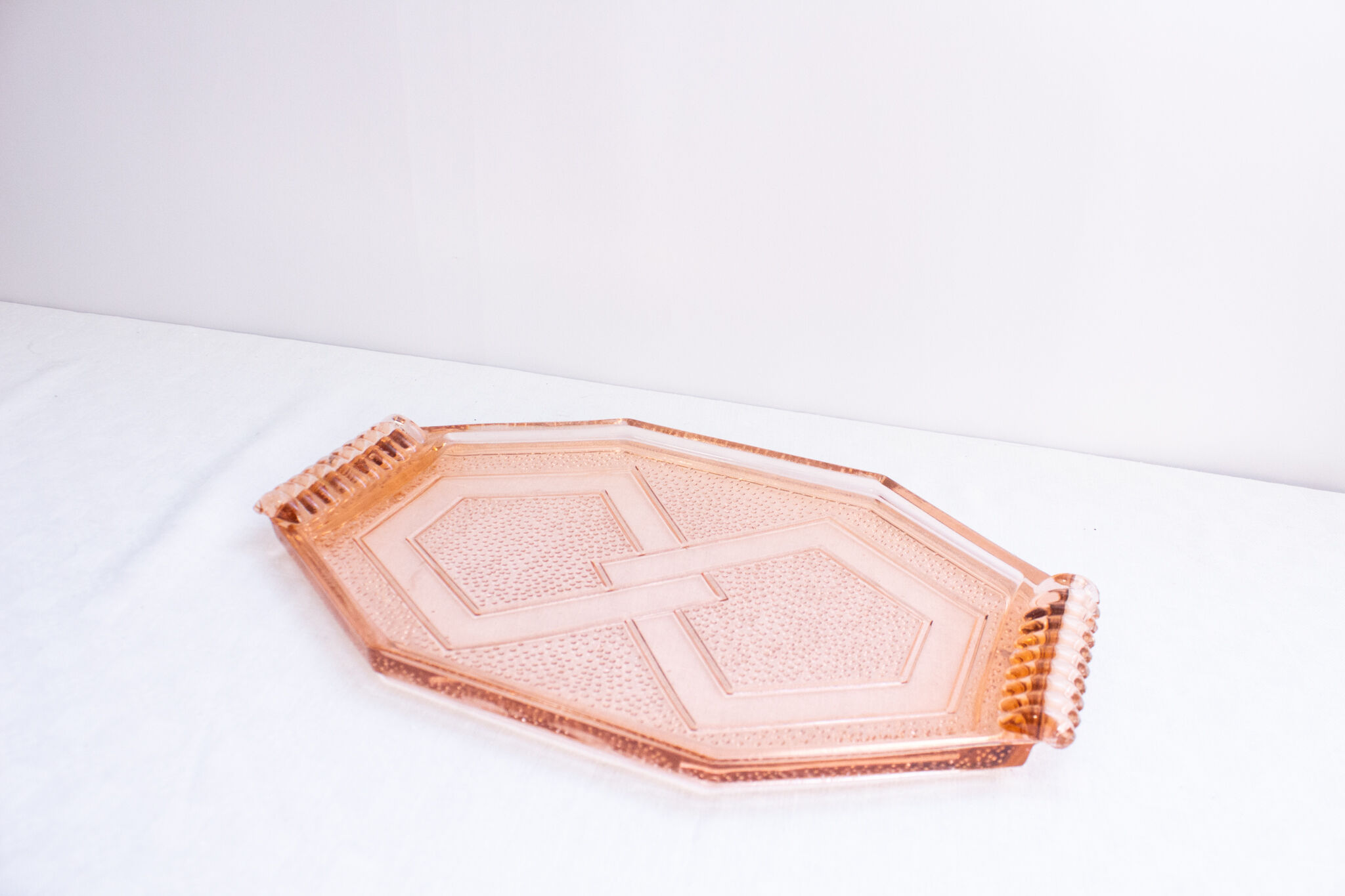 Art deco tray in pink glass