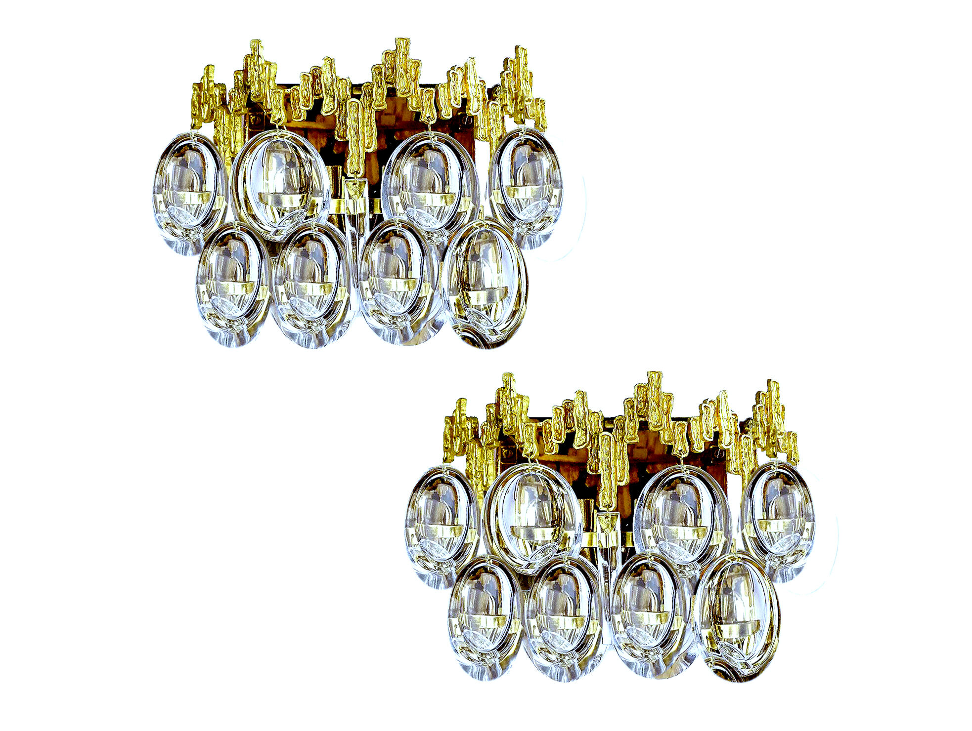 Pair of vintage wall lamps, gold fine gold, crystal, 60s