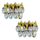 Pair of vintage wall lamps, gold fine gold, crystal, 60s