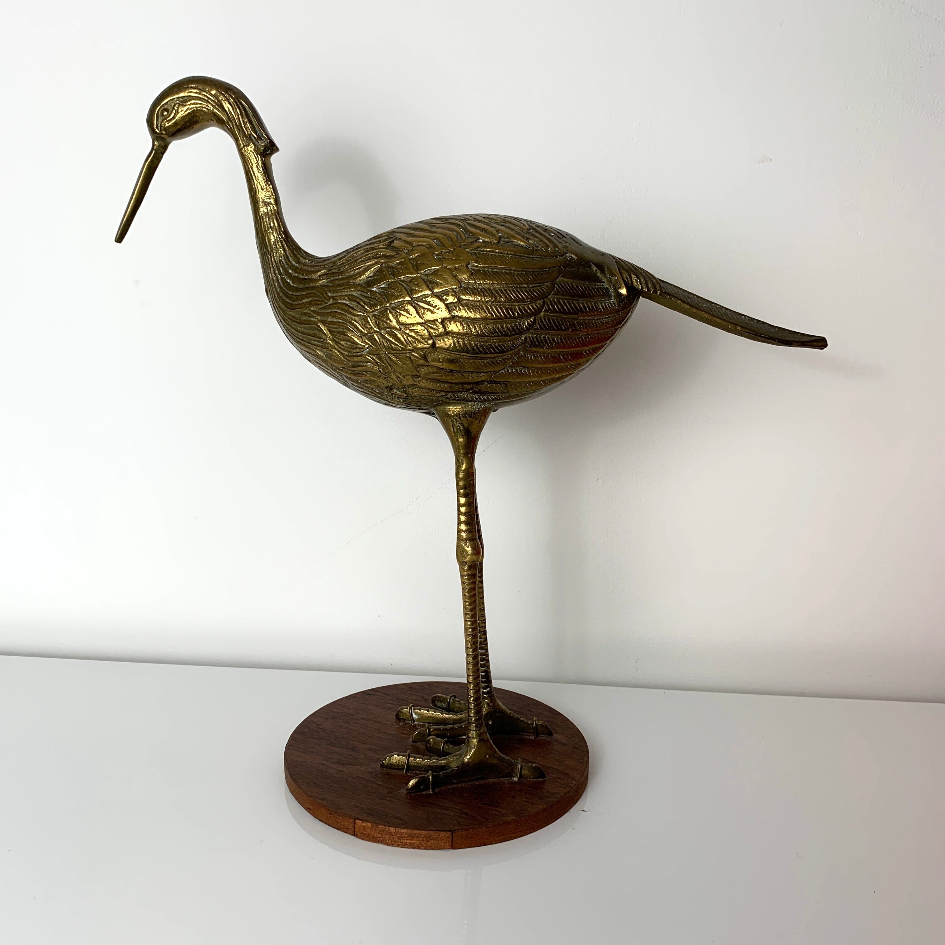 Sculpture subject vintage heron bird in brass