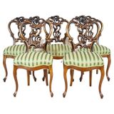 Vintage Walnut Chairs in Light Green, 1890s, Set of 5