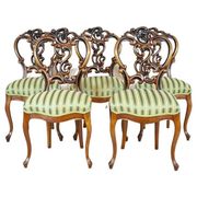Vintage Walnut Chairs in Light Green, 1890s, Set of 5