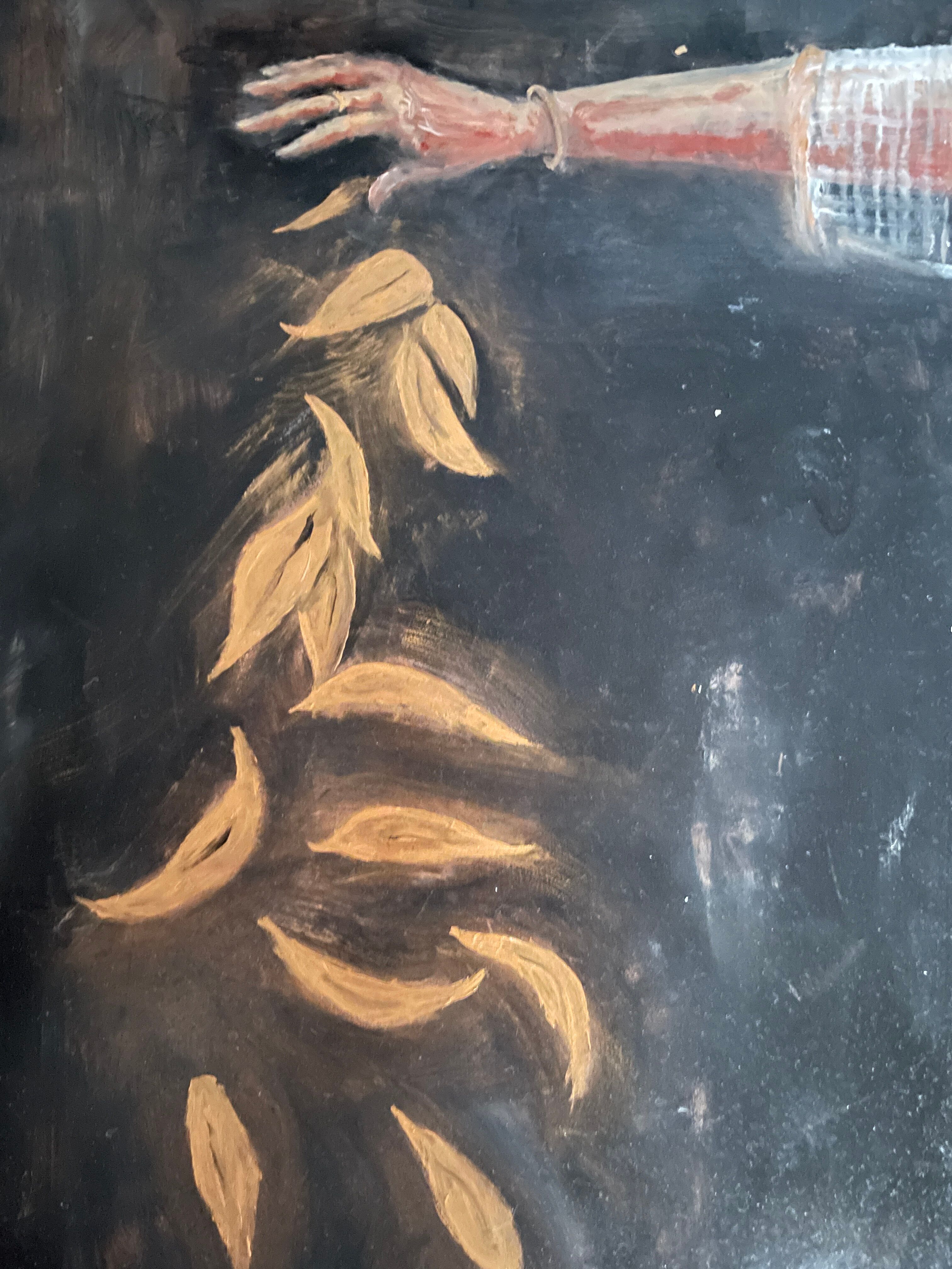 Oil painting on wood signed “golden autumn leaves”