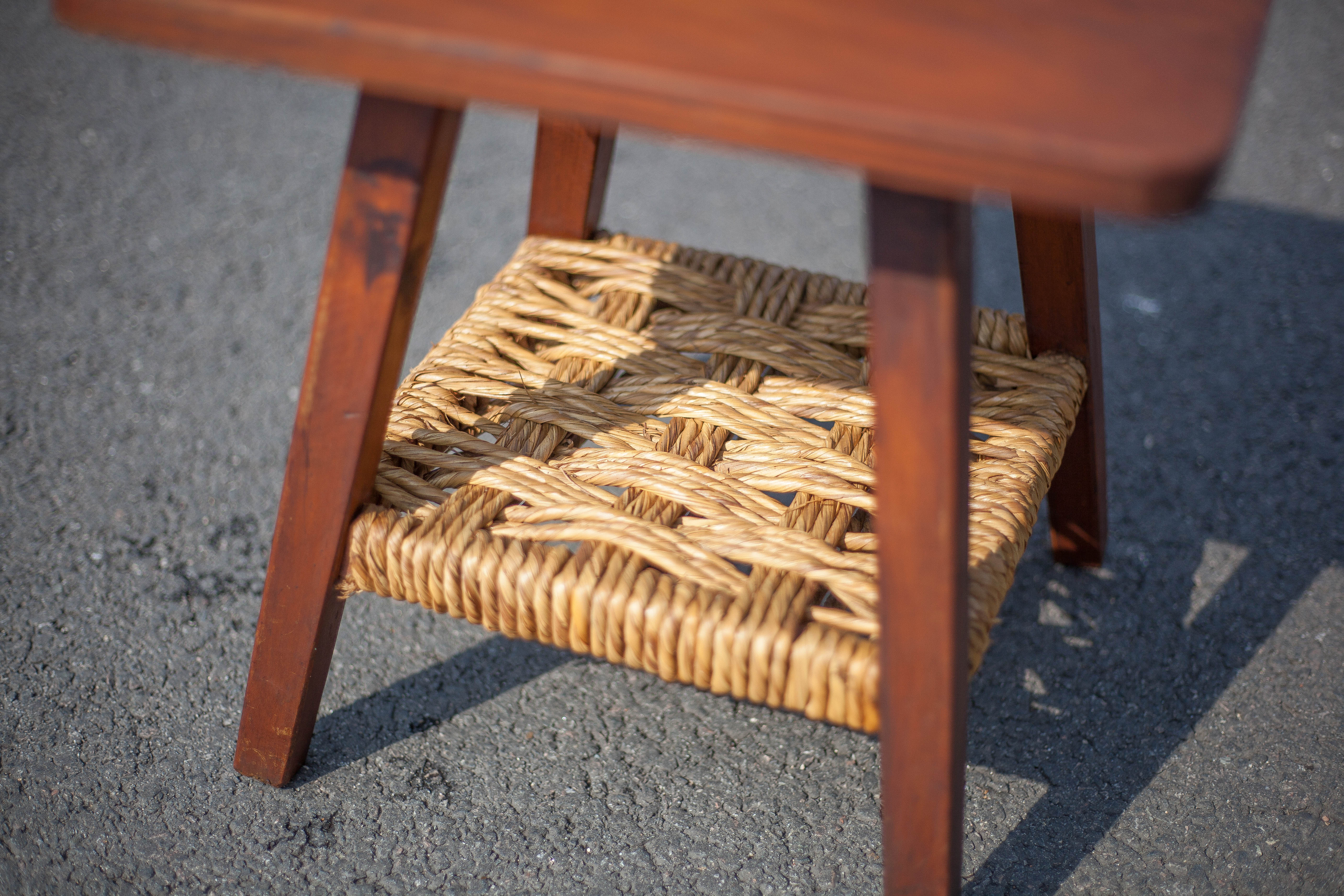 Vintage wooden coffee table and rope