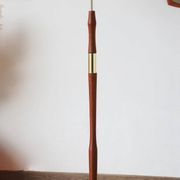 Vintage Scandinavian floor lamp in wood and gold brass — Beige lampshade