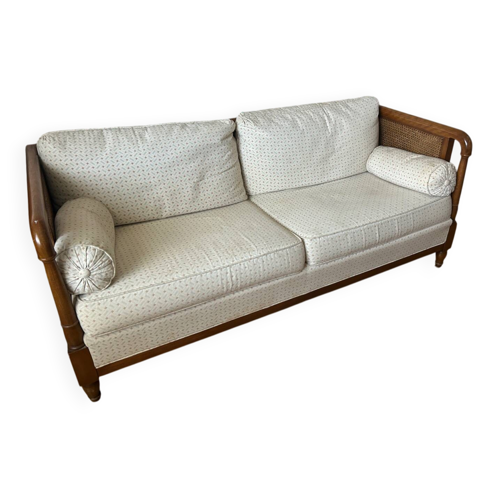 Vintage convertible wooden and cane sofa