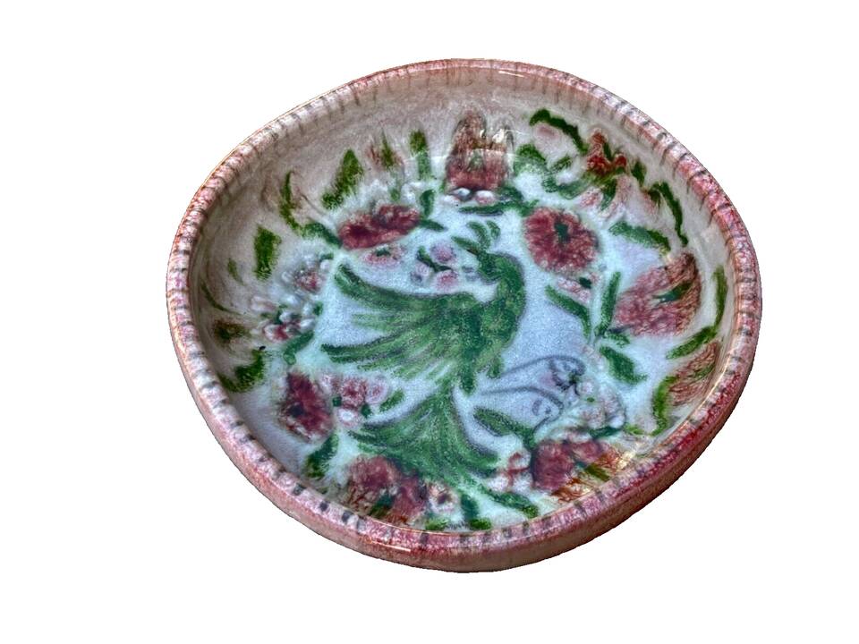 Edouard cazaux cup, firebird decoration on a background of floral seeds,