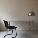 Dining table in chrome smoked glass, design 1970