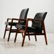 Teak armchair with leather upholstery