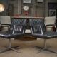 Set of 3 designer swivel metal leather office armchairs 1970