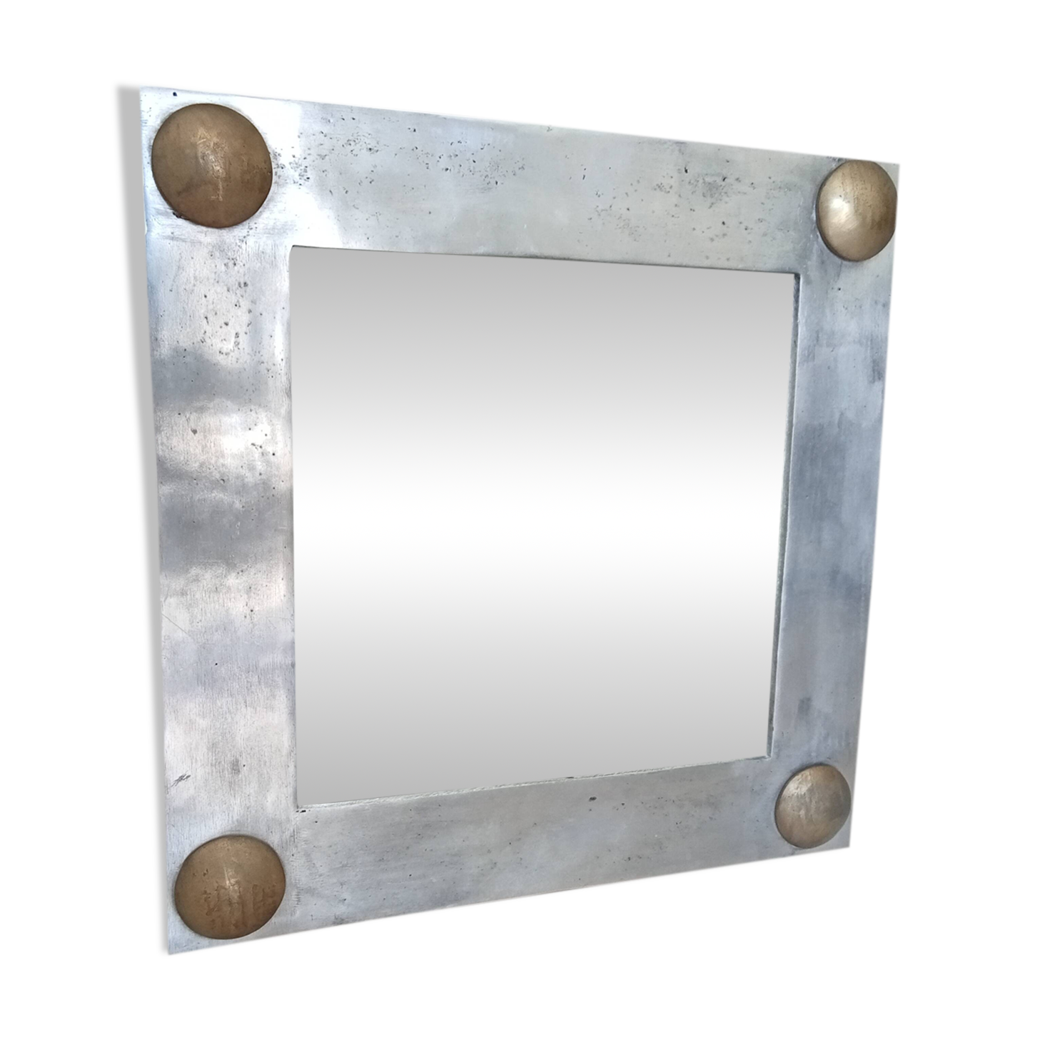 Vintage folk art mirror in cast aluminum and solid brass 60s/70s 50*50 cm
