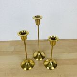 3 Scandinavian style gold-plated brass candle holders