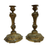 Paire de bougeoirs flambeaux XIXème style Louis XV en bronze chandelier rocaille arabesque