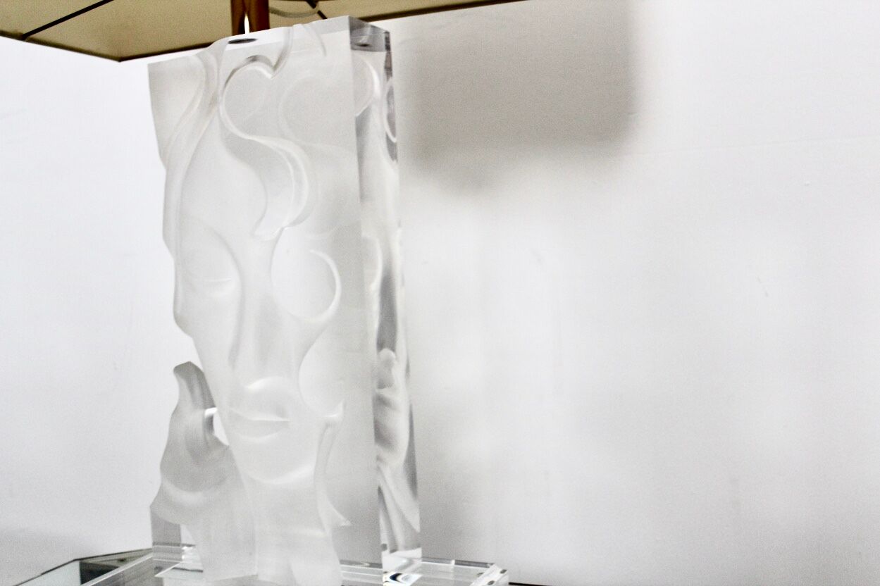 Extraordinary Mid-Century Modern Buddha Lucite and Brass Table Lamp, 1970s