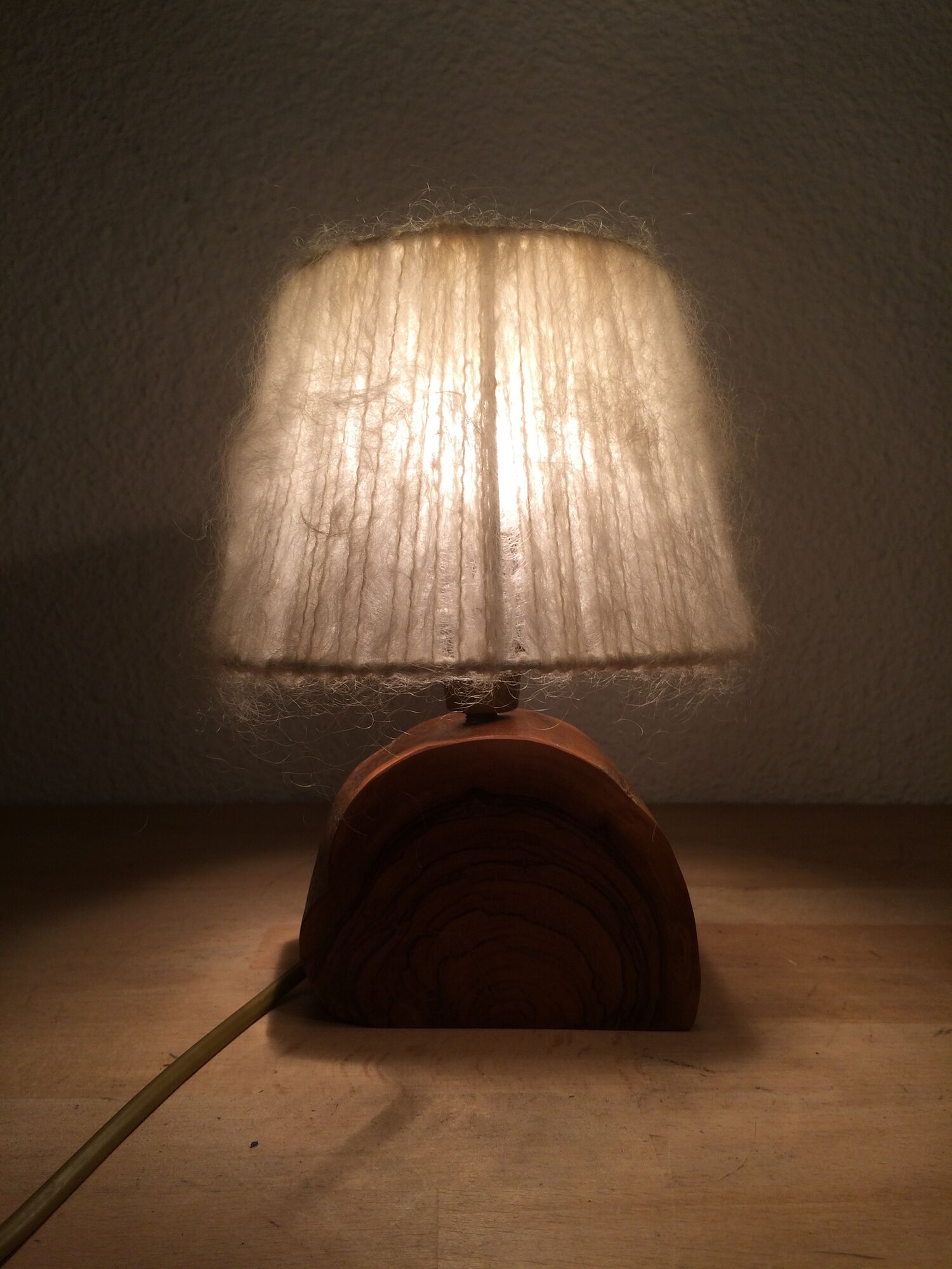 Brutalist lamp olive wood and wool lampshade