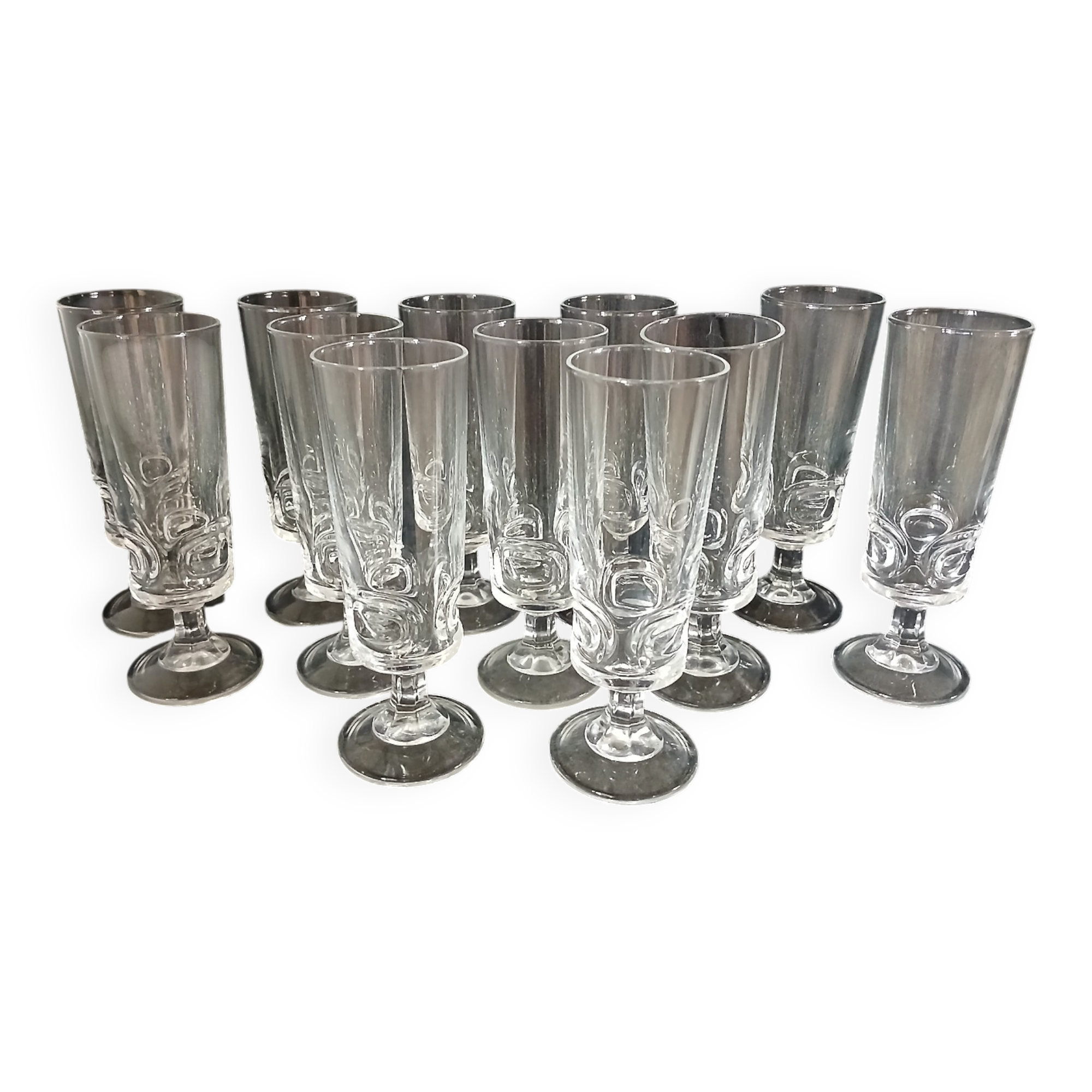 12 antique crystal champagne flutes
