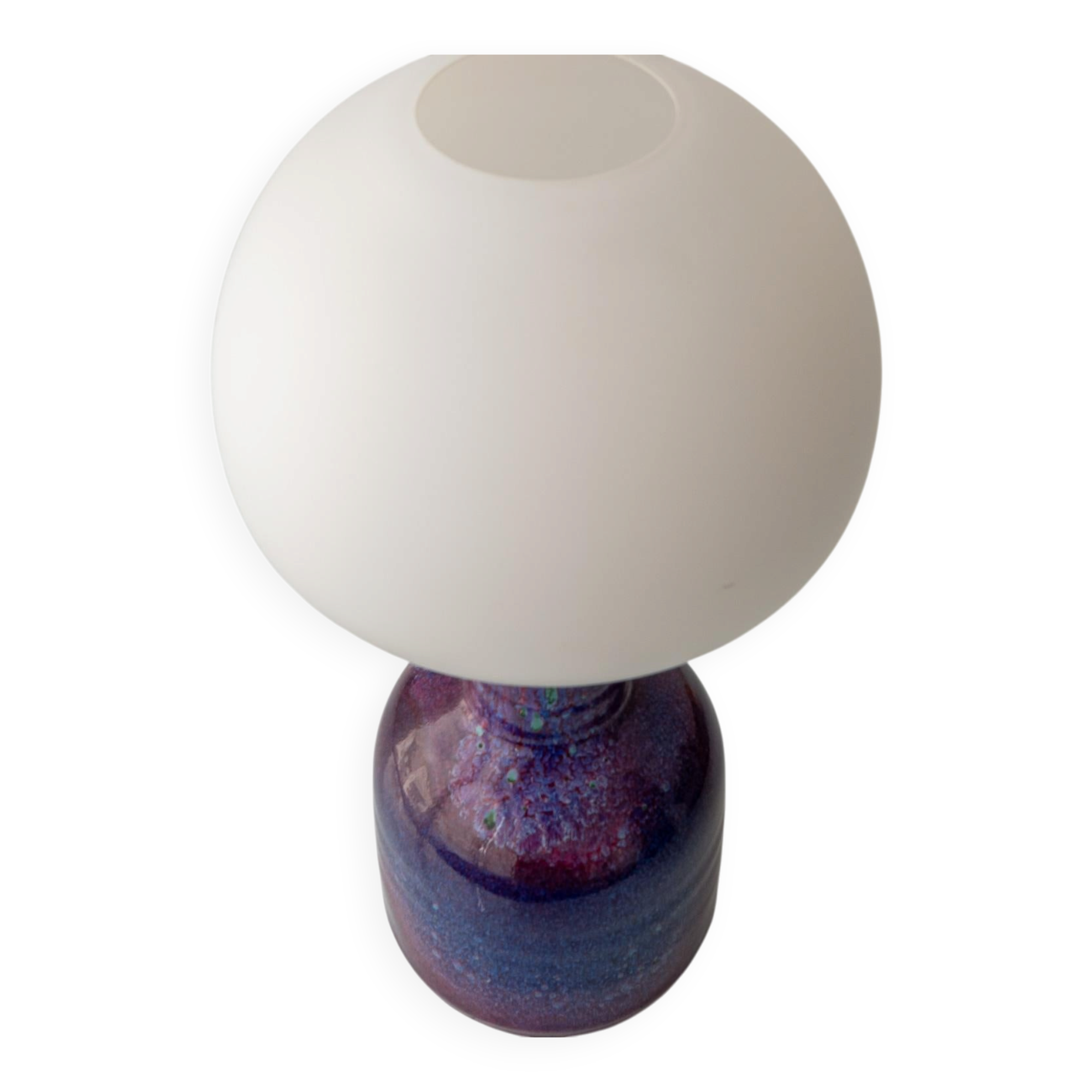 Mid-century modern table lamp by Jaap Ravelli, ceramic base and glass shade.