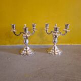 Set Of Silver Plated 3 Light Candlesticks, 2nd Half 20th Century