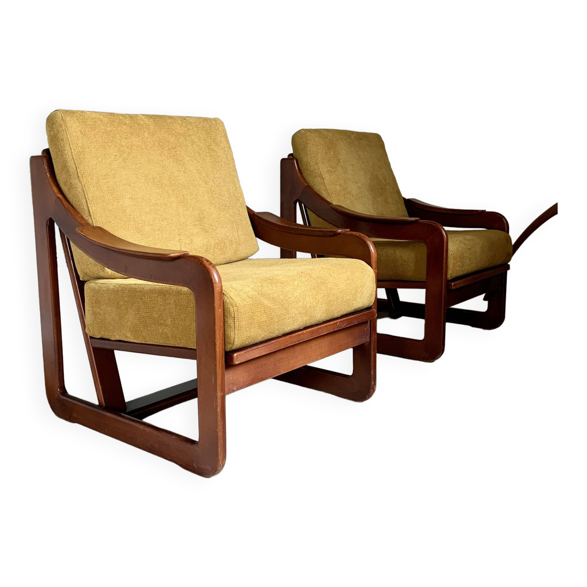 Yellow velvet sled chairs