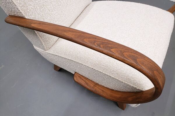1930 Jindrich Halabala Bentwood Armchair in Ivory Premium Boucle