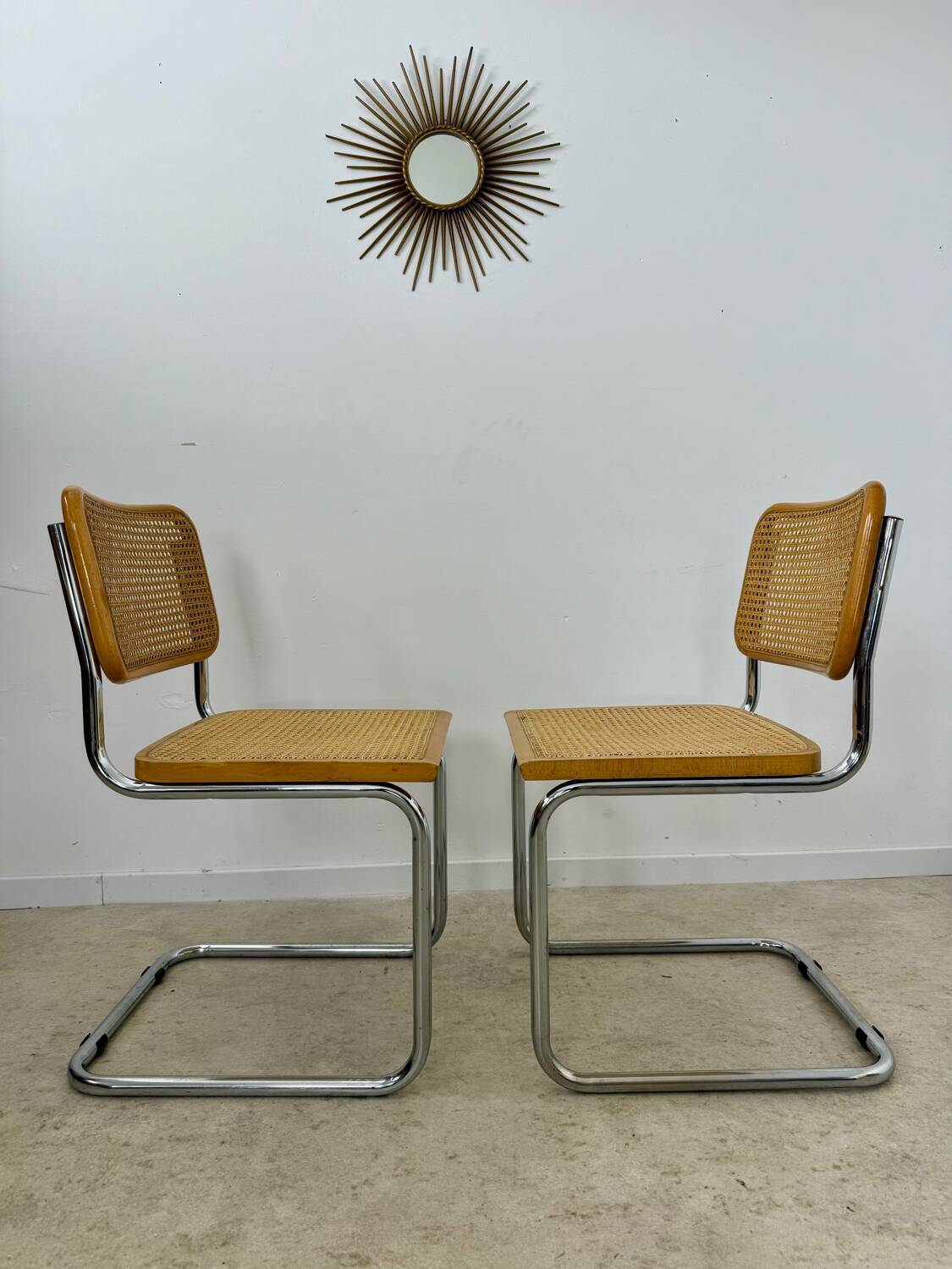 Lot of 2 identical caned chairs Cesca B32 design Marcel Breuer 1970 Made in Italy vintage