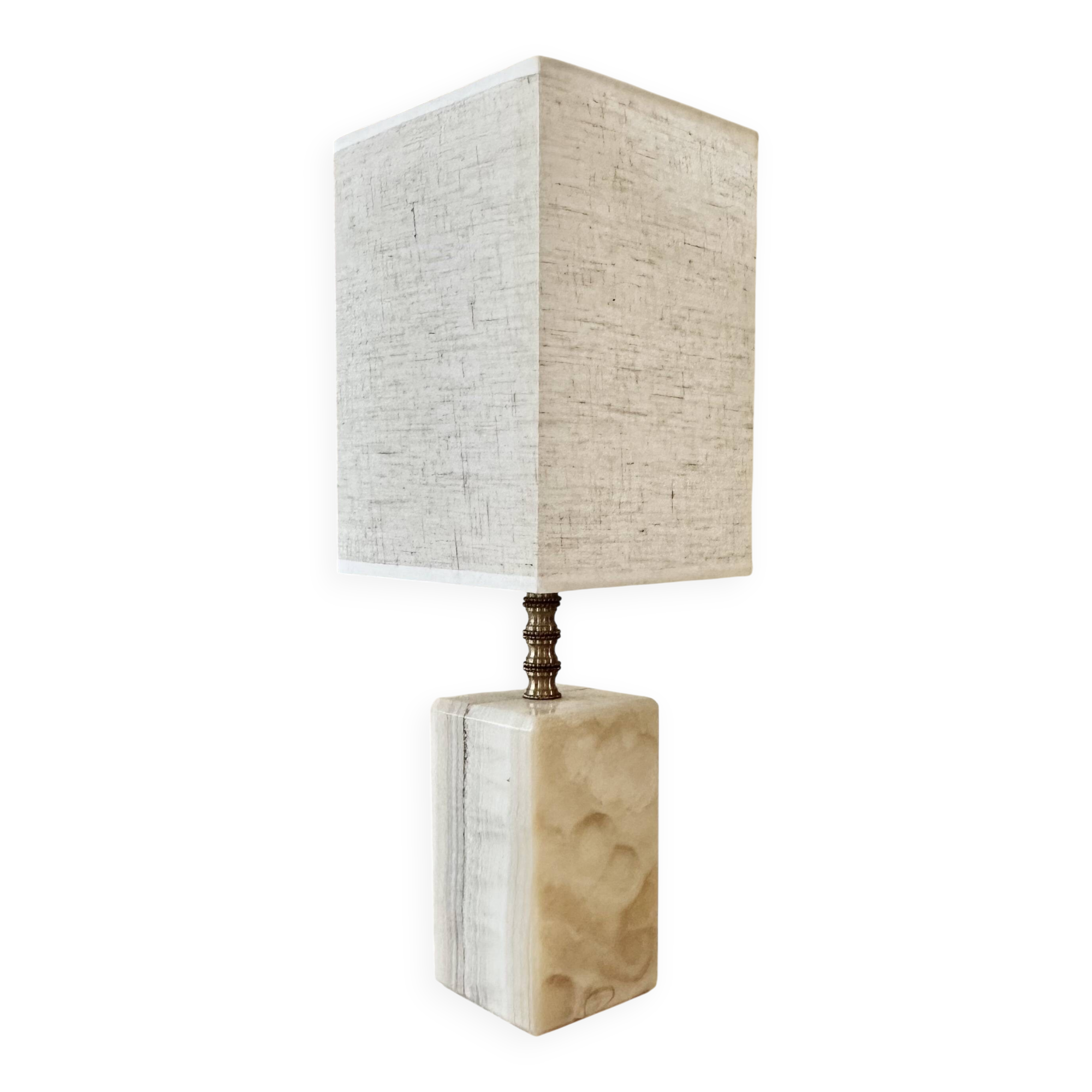 Onyx and brass lamp with a square shade.