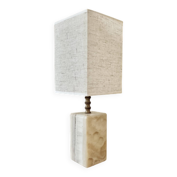Lampe en onyx et laiton avec abat-jour carré