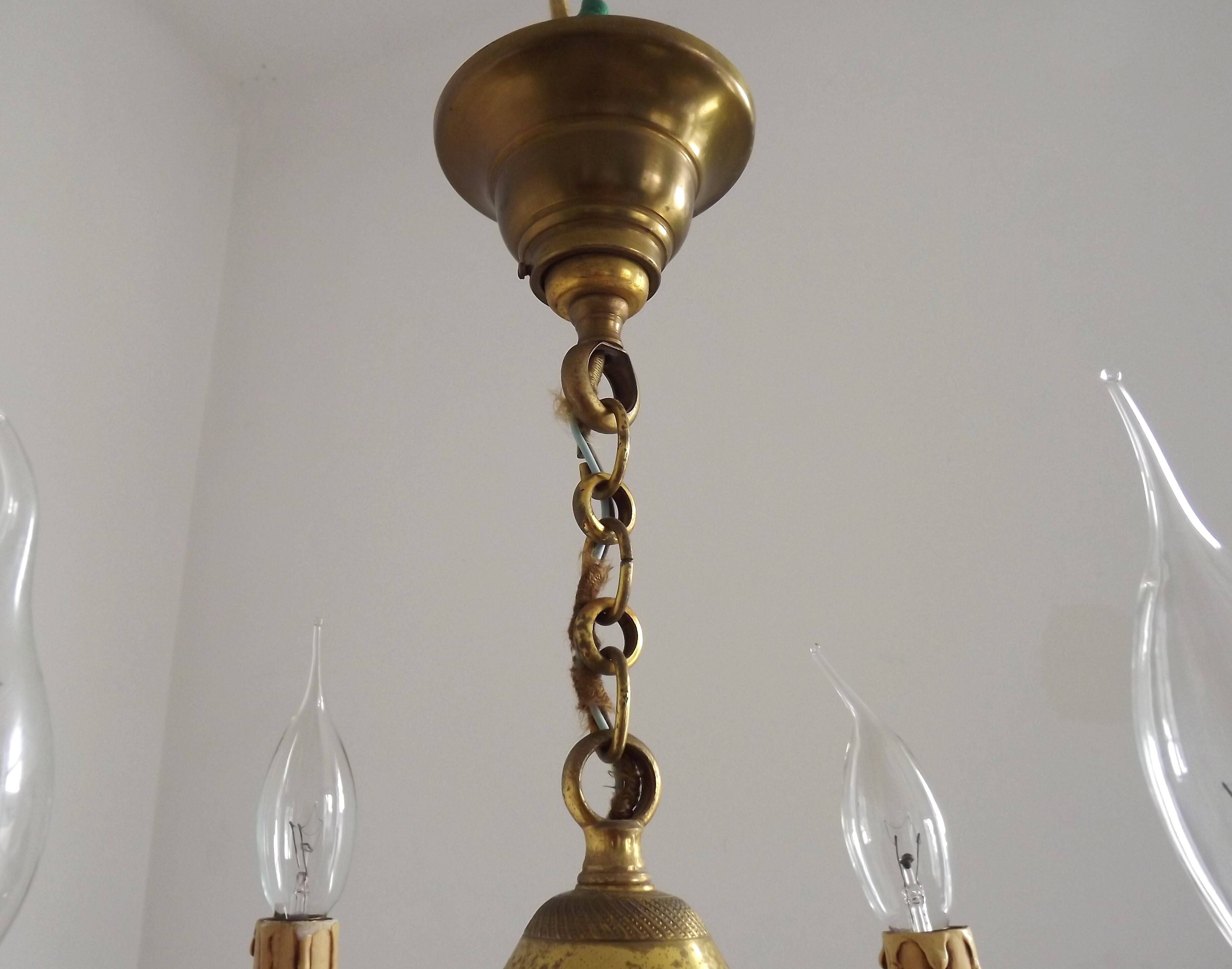 French Empire Style Bronze 4-Light Chandelier with Swan Detail Arms