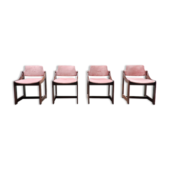 4 chaises de salle à manger en velours italien mi-centrury, années 1960