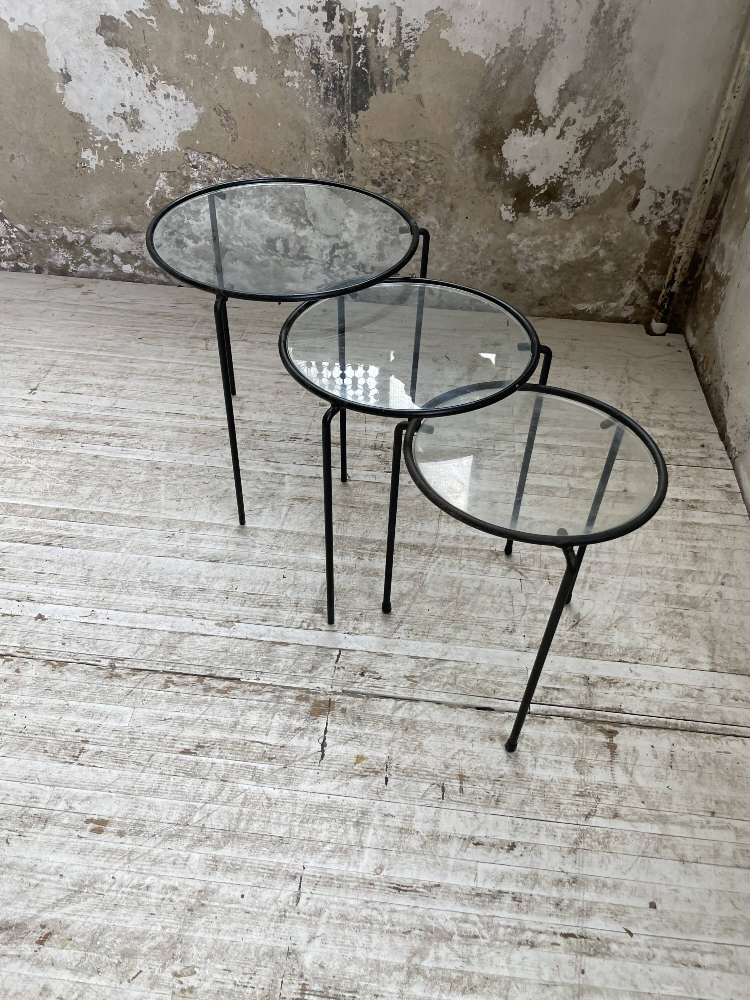 50s metal and glass nesting coffee tables