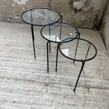 1950s metal and glass nesting coffee tables