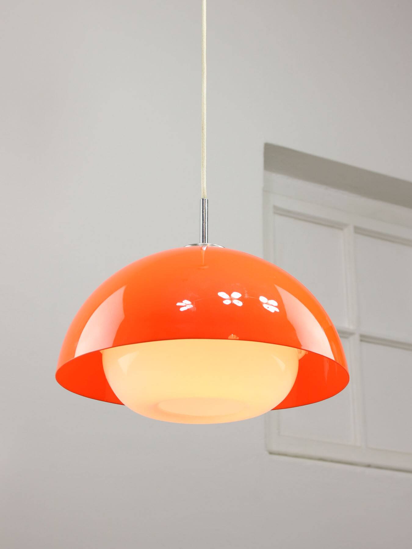 Space Age Italian Orange Acrylic Glass Pendant Lamp, 1970s