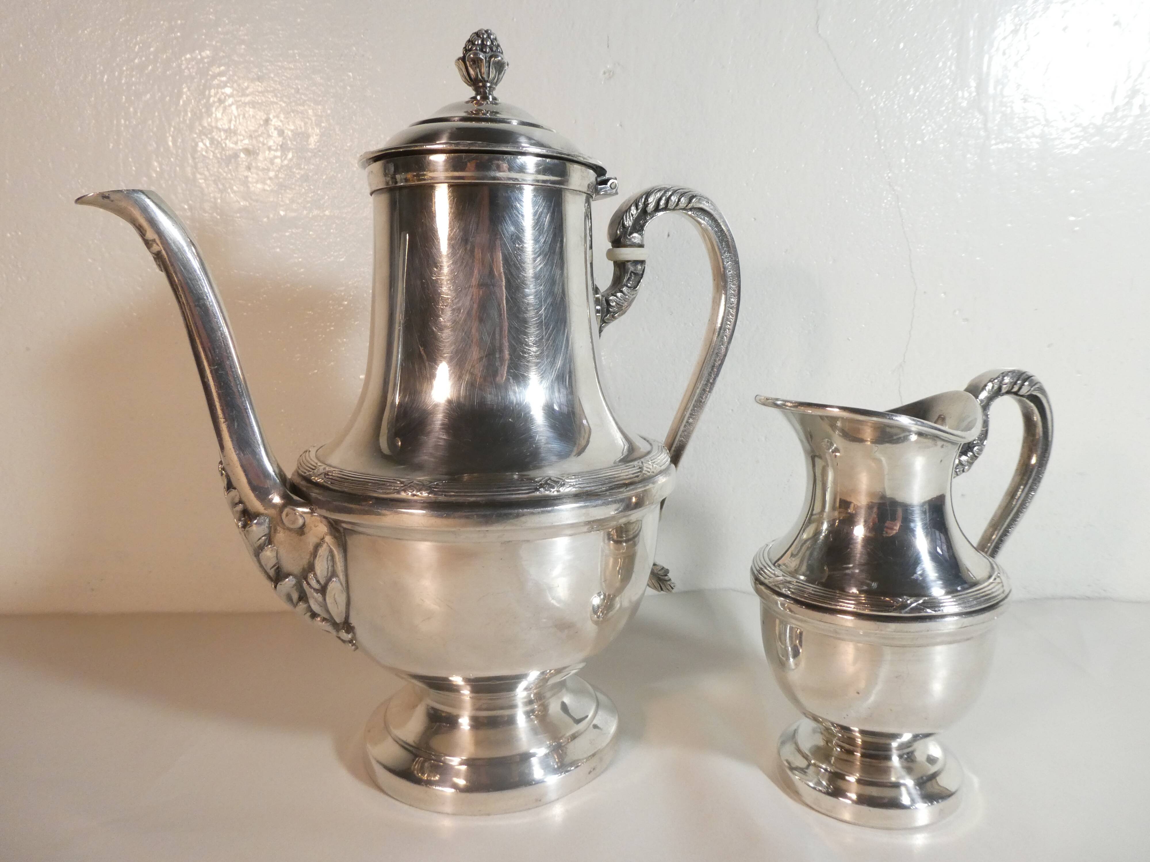 Louis XVI style silver-plated teapot and milk jug