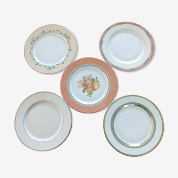 5 Limoges dessert plates by Rémy Létang, Degrenne and Médard de Noblat