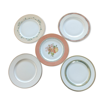 5 Limoges dessert plates by Rémy Létang, Degrenne and Médard de Noblat