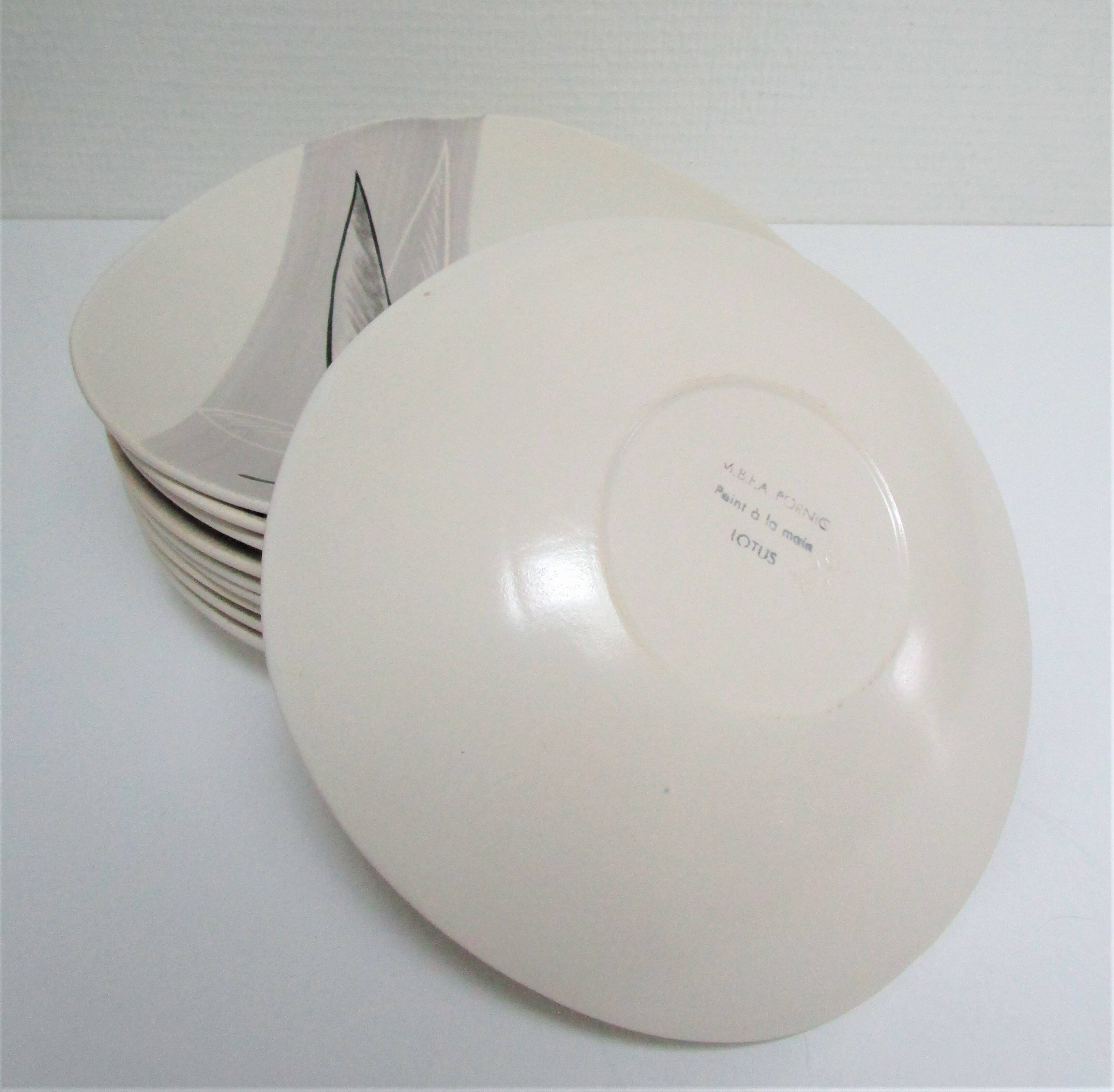 Ten Pornic design plates from the 60s, "Lotus" model