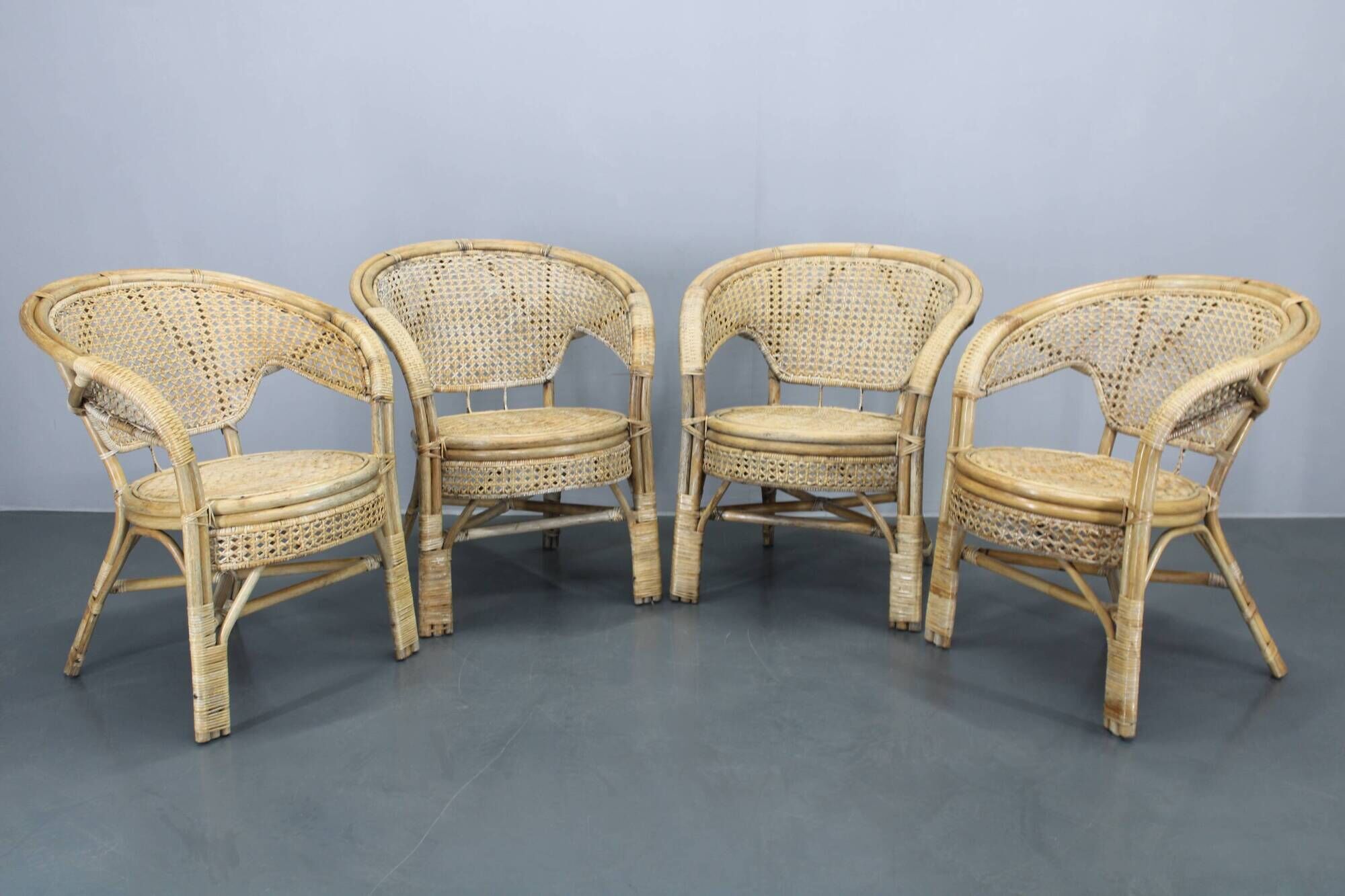 1970s Set of Four Rattan Chairs, Italy
