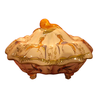 Oblong earthenware tureen by Martres Tolosane, polychrome decoration Moustiers